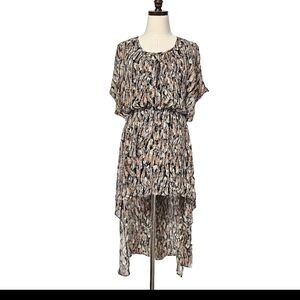 Tae Brown Feather Print Long Back Bohemian Western Festival  Summer Small Dress